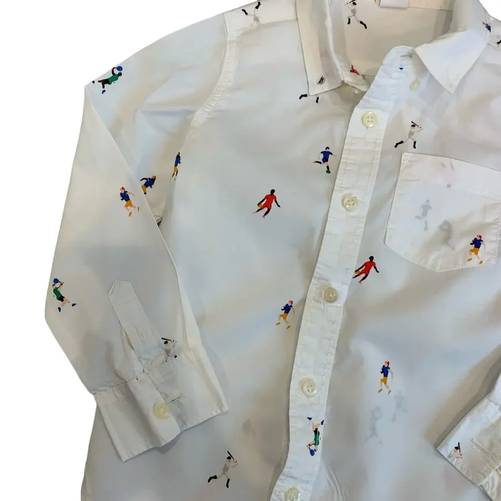 GAP White Long Sleeve Button Down Oxford Dress Shirt with sports players